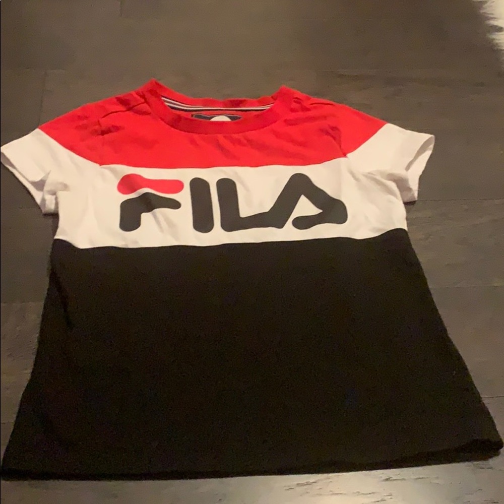 Red white and black shirt